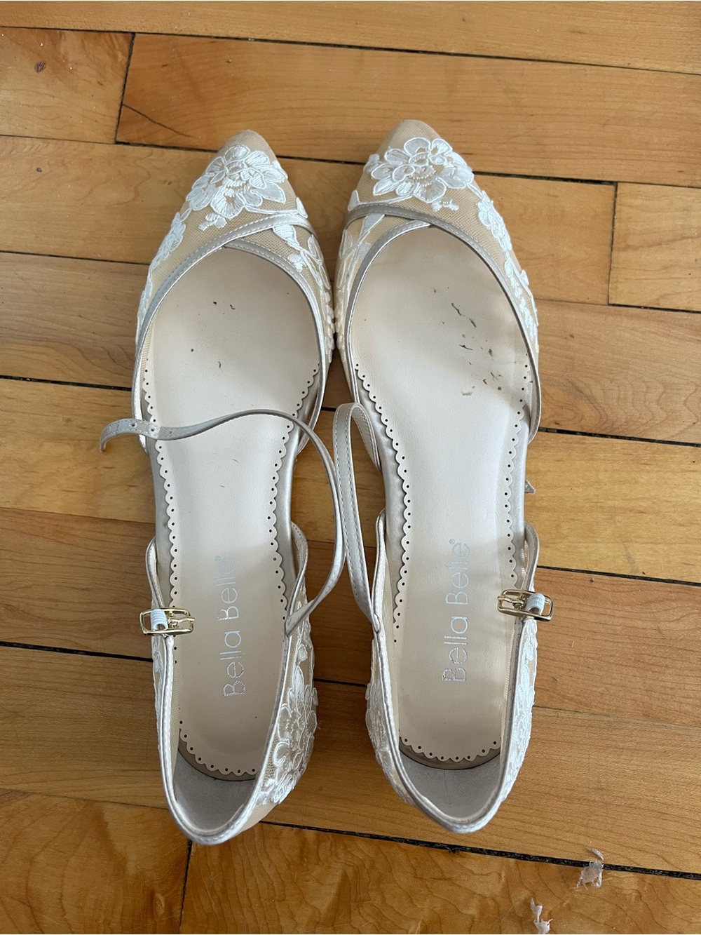 Bella Belle Ivory Floral Lace Pointed Flats